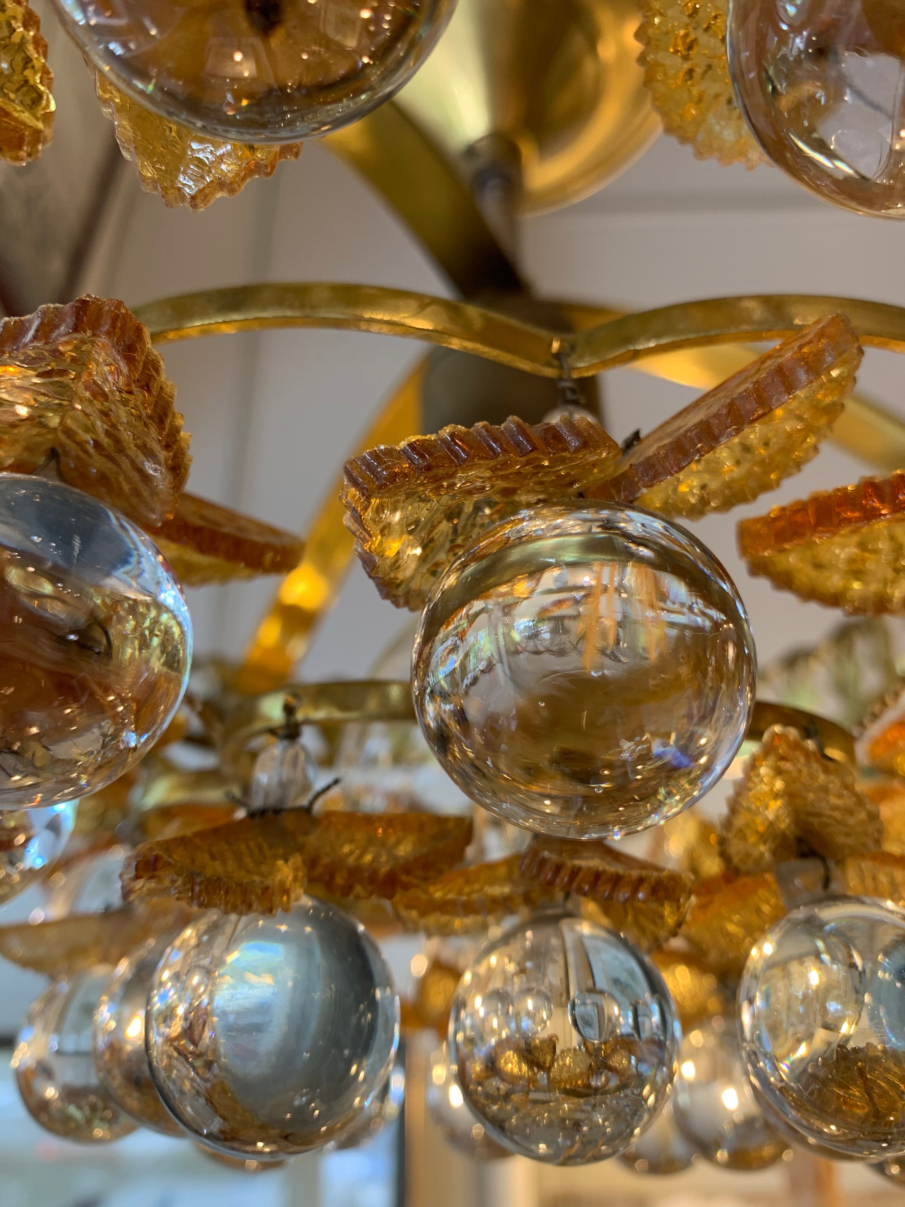 Murano ceiling light yellow flowers and glass balls 1970