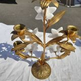 5 metal candles and opaline flower