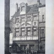 Vintage Engraving Dijon, the House of the Caryatids. 1881