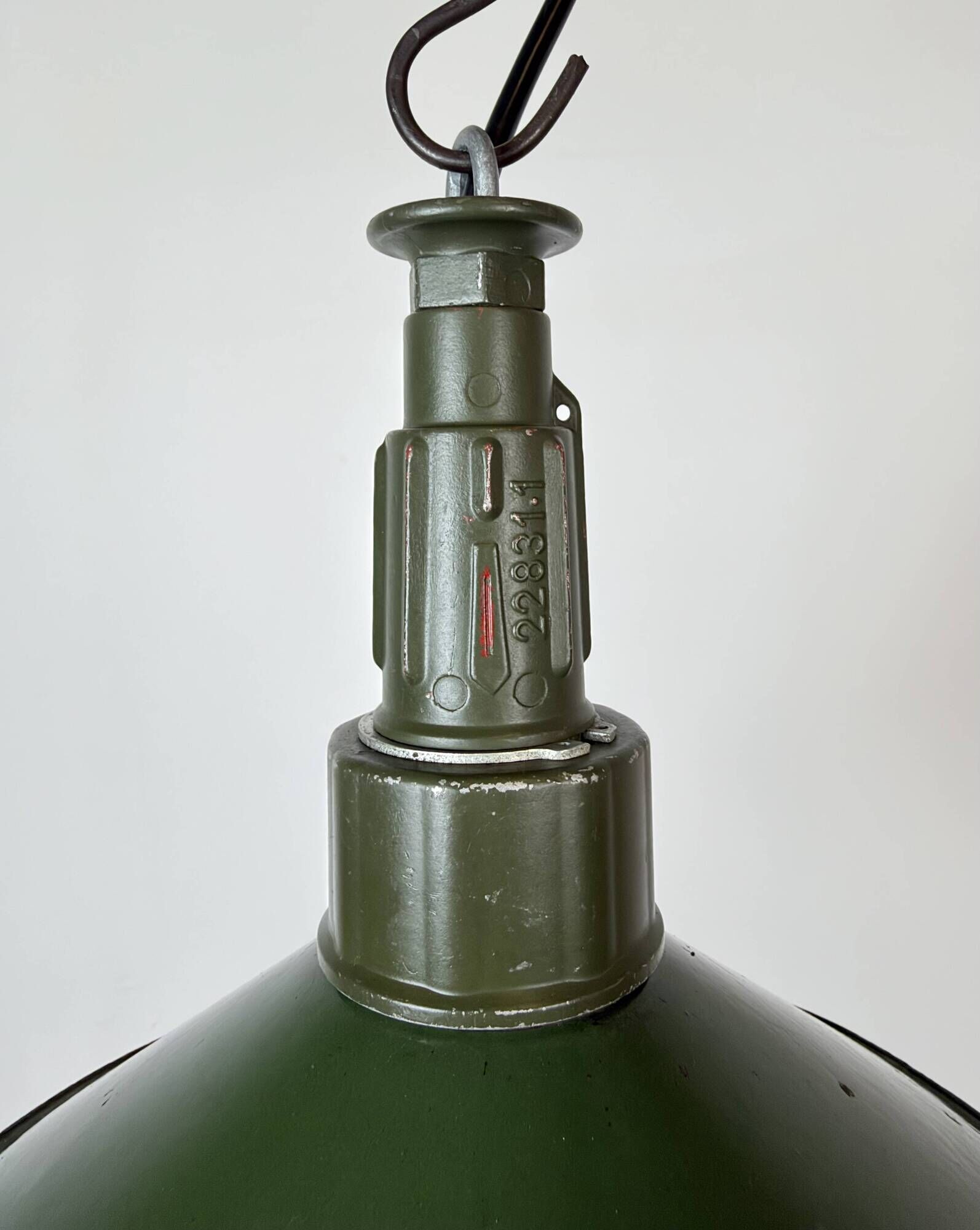 Industrial Green Enamel Military Pendant Lamp with Cast Aluminium Top, 1960