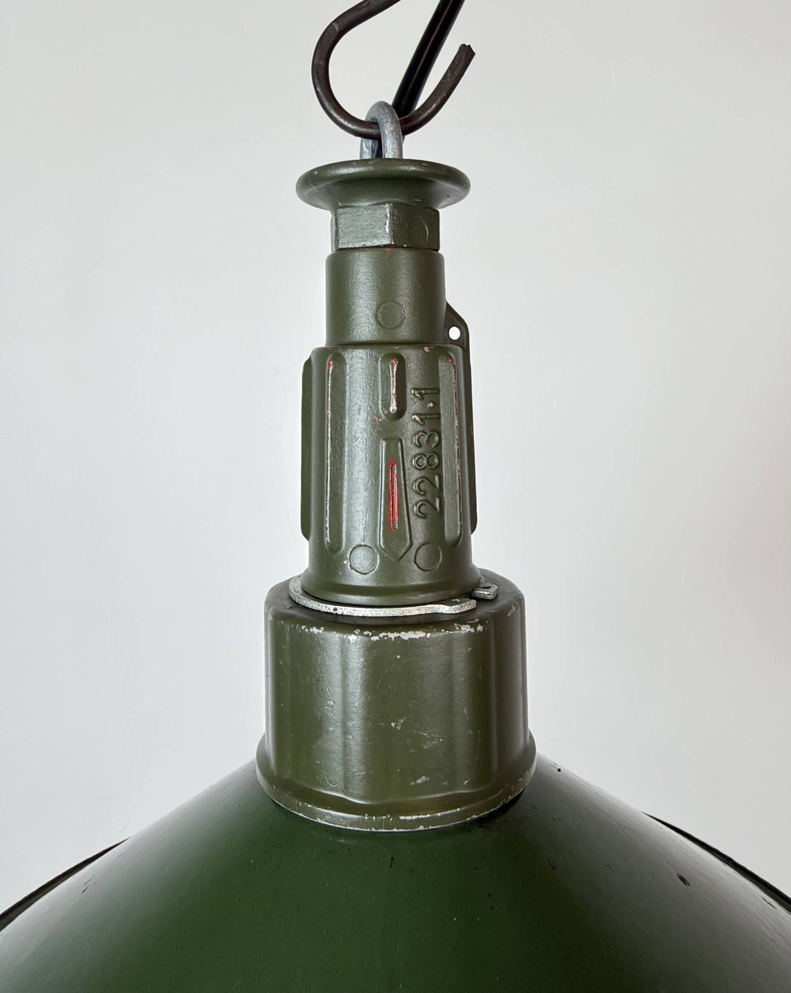 Industrial Green Enamel Military Pendant Lamp with Cast Aluminium Top, 1960