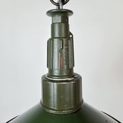 Industrial Green Enamel Military Pendant Lamp with Cast Aluminium Top, 1960