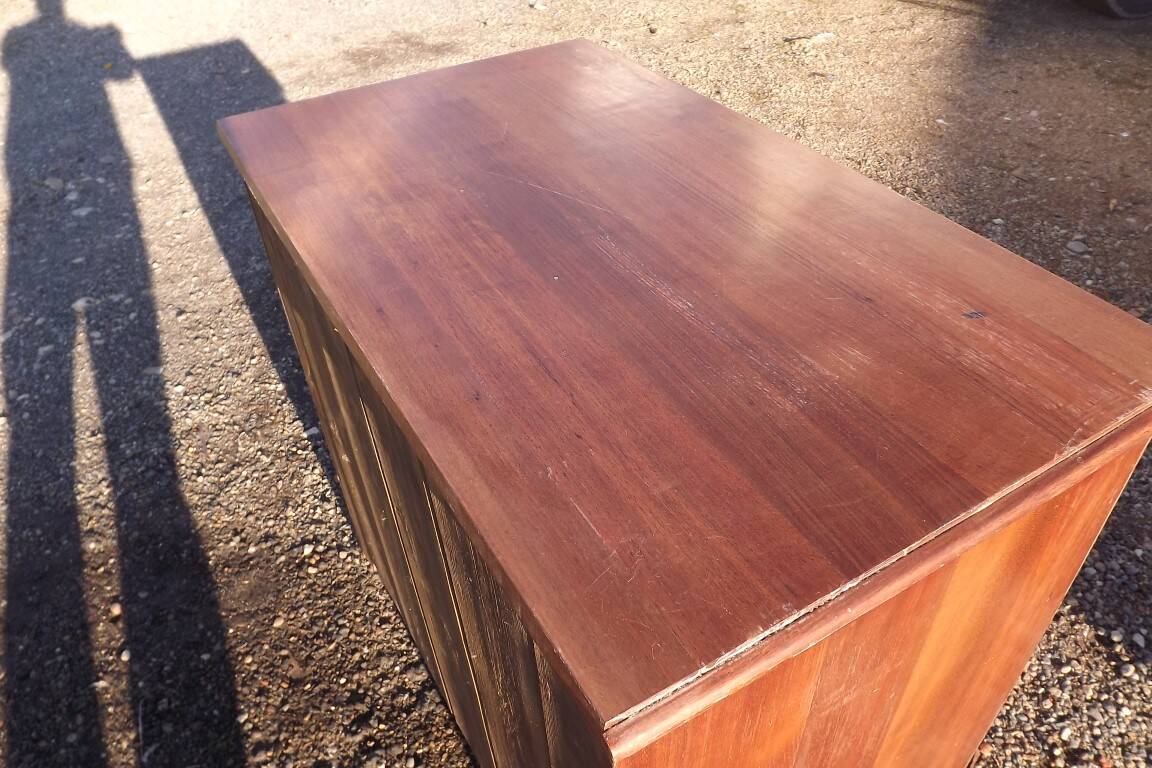 3 drawer chest of drawers walnut and brass