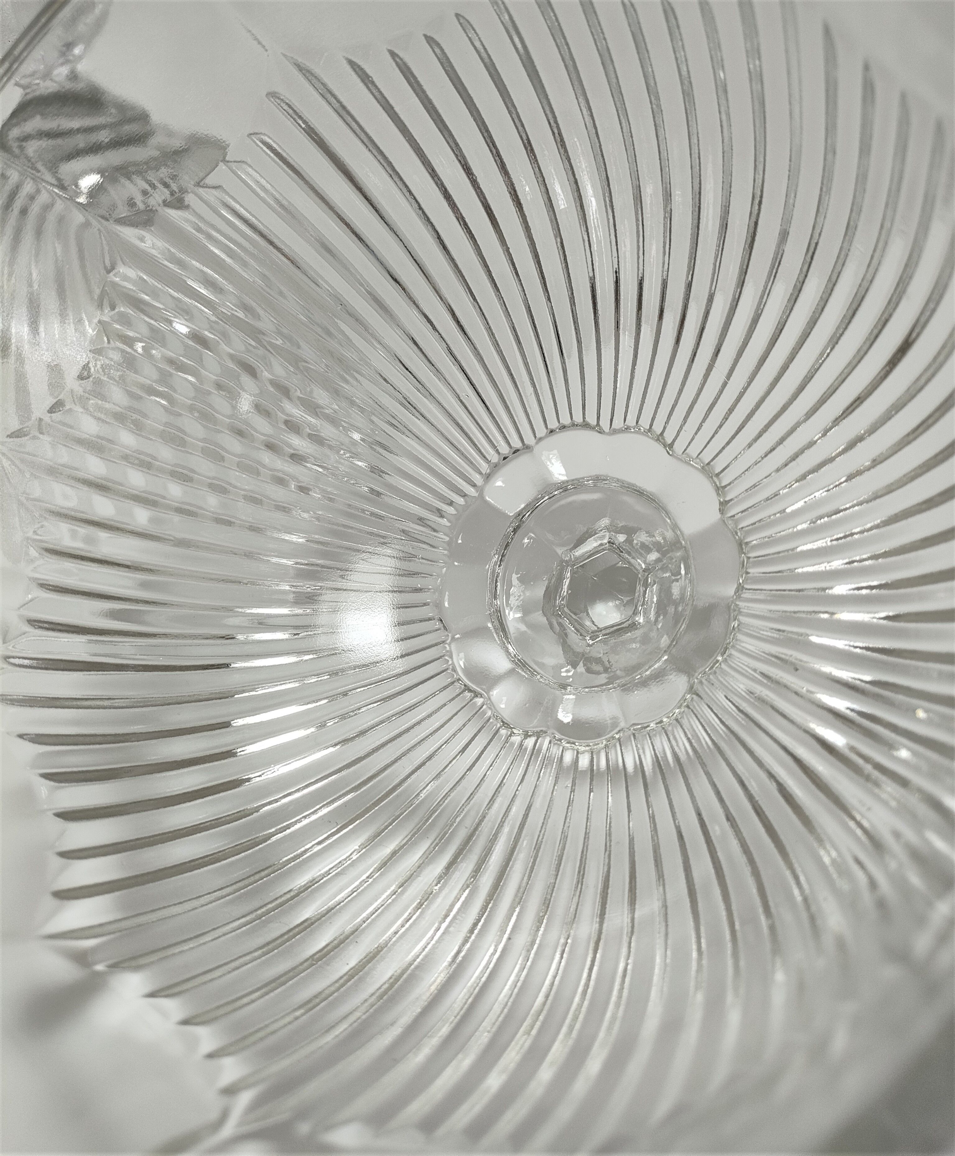 Two cheese bells molded pressed glass striated Art Deco style early twentieth century