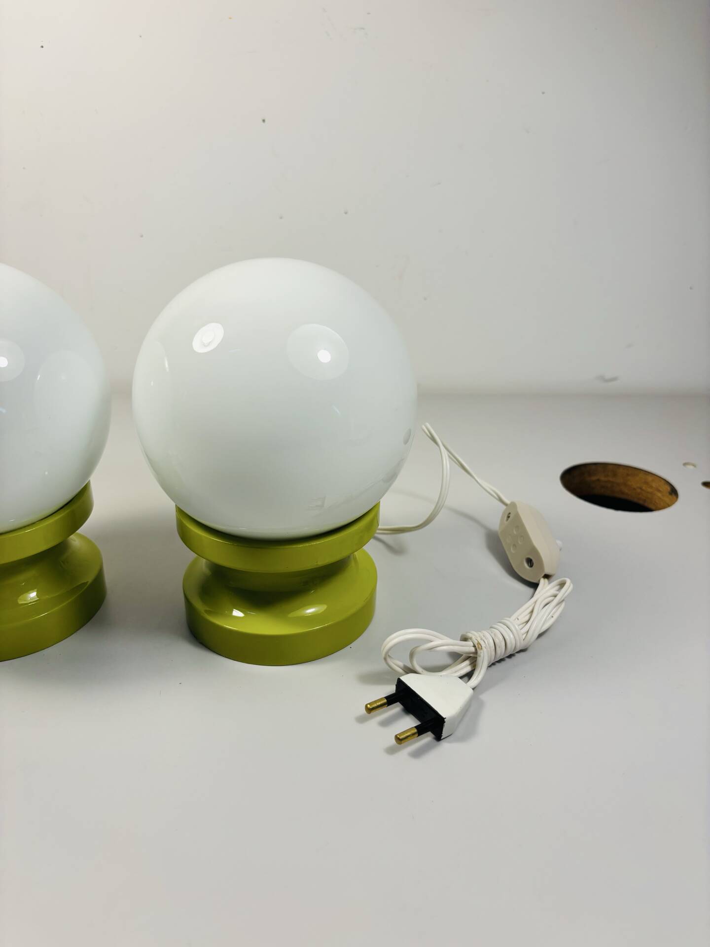 Lot of 2 Oval Table Lamps Wood Space Age Vintage 70s Italy
