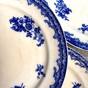 6 assiettes plates Staffordshire en terre de fer bleue
