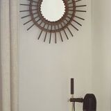 1960s rattan sun mirror.