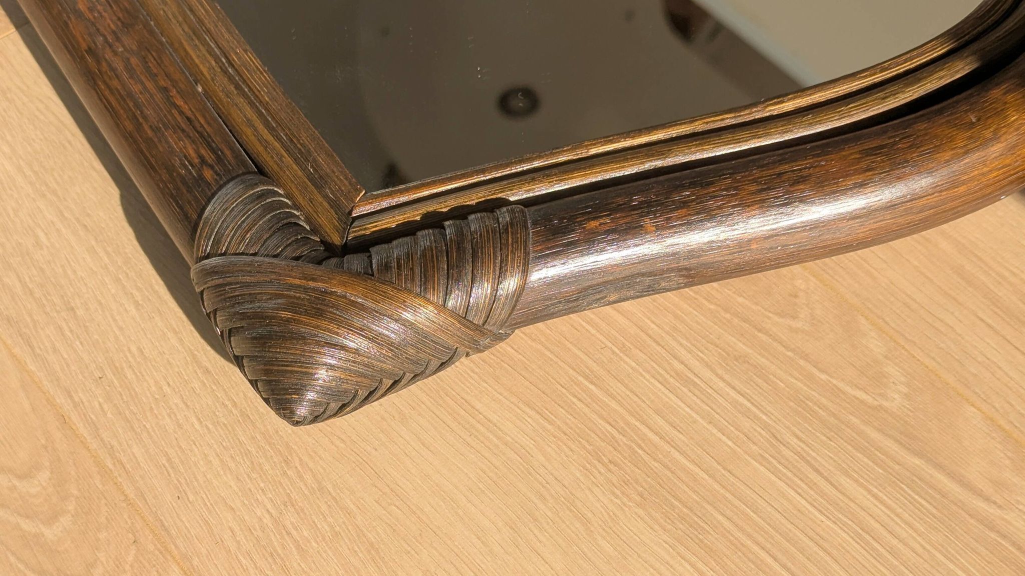 Mirror - Vintage 49x43 cm - Bamboo, Rattan - Patinated wood 1970