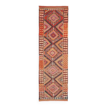 1970s vintage Turkish hand-knotted wool cotton orange runner rug  90x300