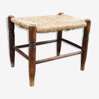 Vintage wooden and straw stool