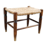 Vintage wooden and straw stool