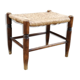 Vintage wooden and straw stool