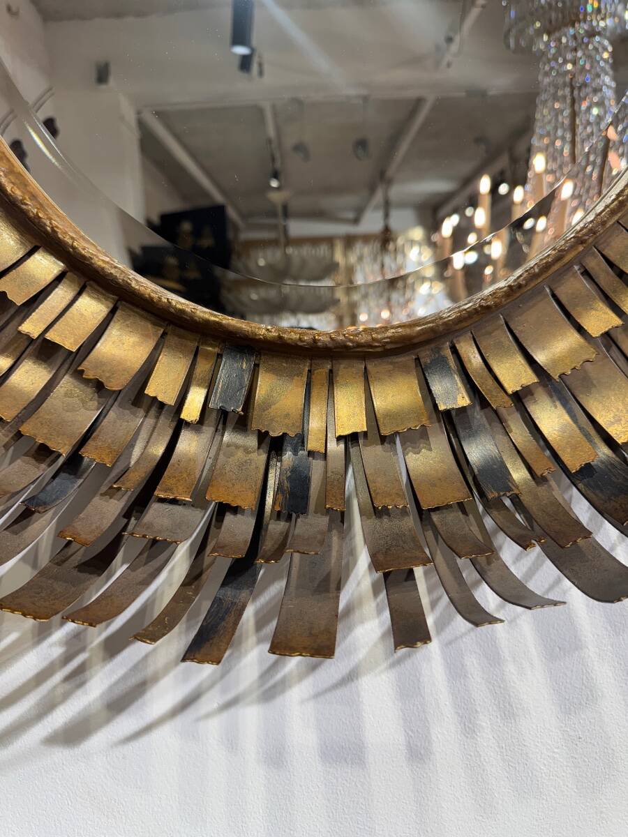 Brutalist brass mirror attributed to Curtis Jere from the 1970s.