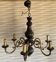 Wood and brass pendant light, black and gold, vintage, 60s.