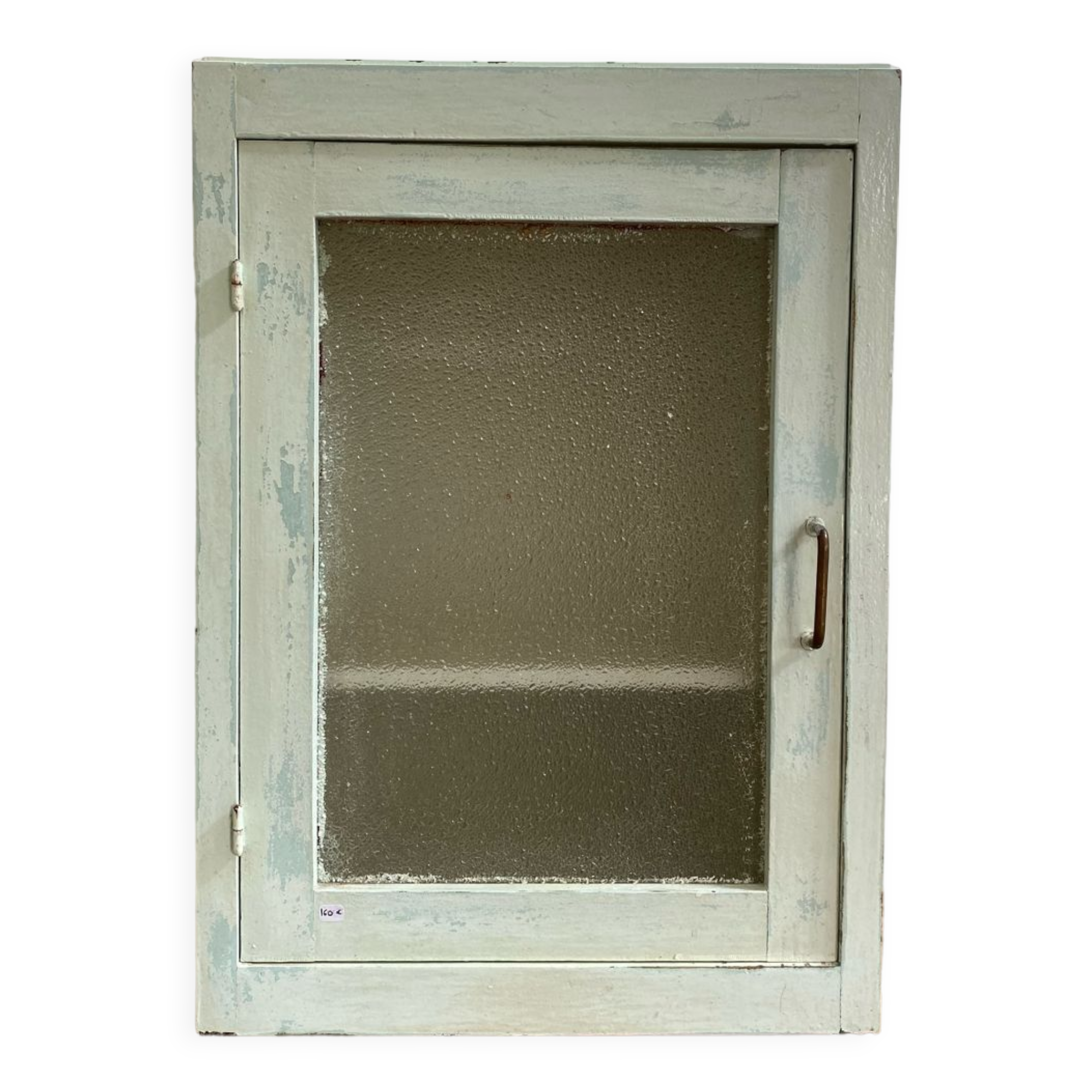 Old medicine cabinet in mint green patinated wood