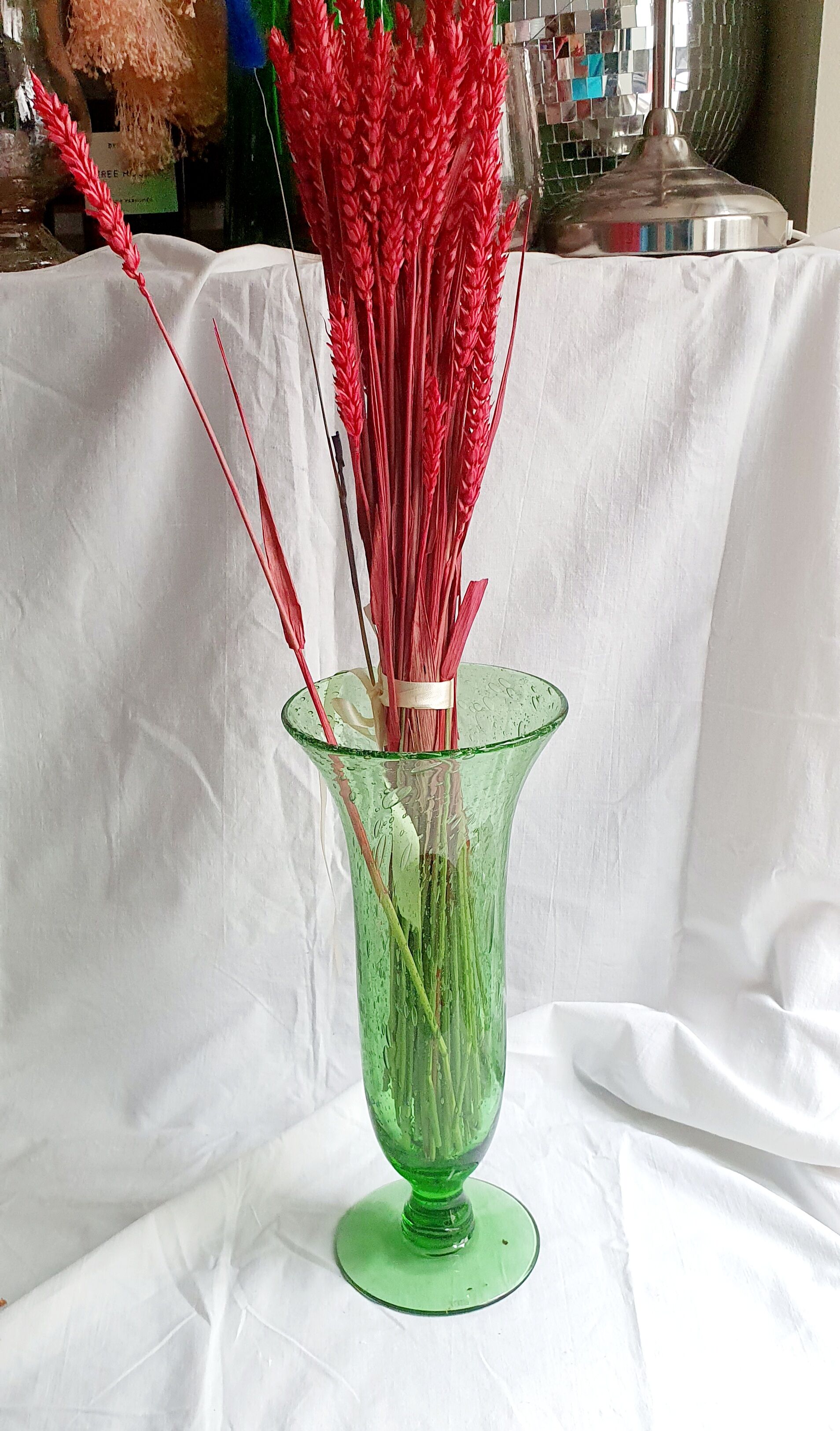 Apple green bubble glass vase signed biot