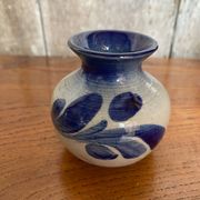 Antique alsace vase anne ehret grey blue stoneware vintage flower decor