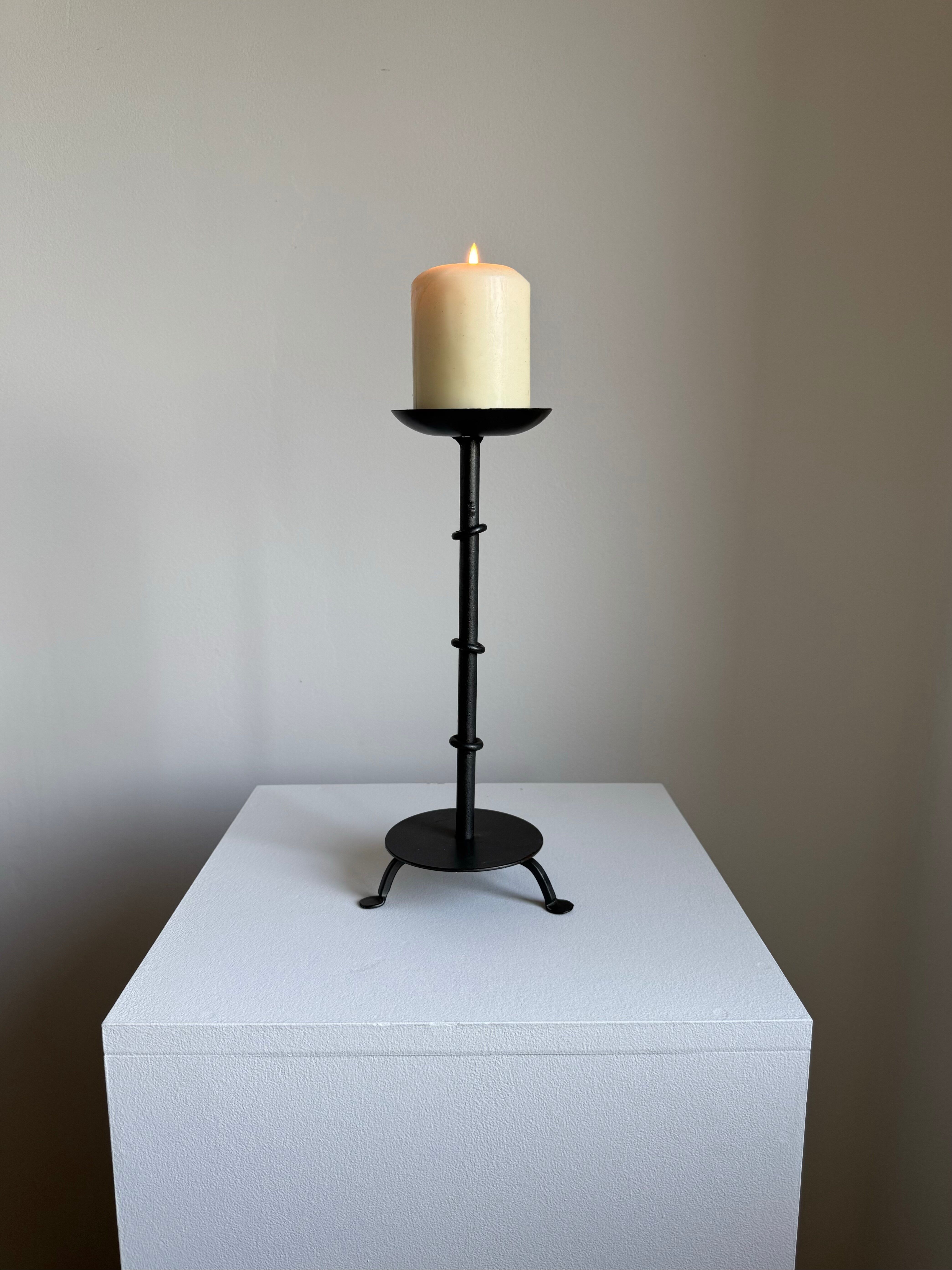 Vintage Brutalist Candle Holder In Anthracite Metal