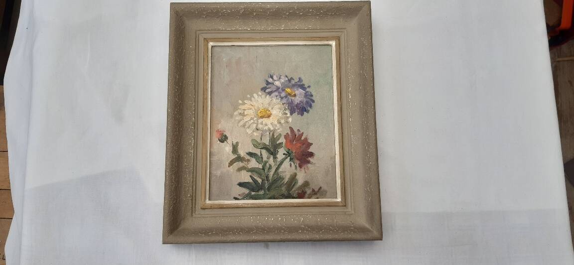 Antique floral painting from France, mid-20th century