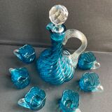 Service à liqueur en ½ cristal bleu XIXème