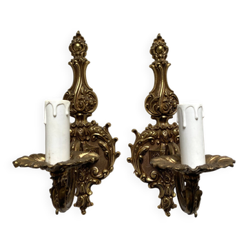 Pair of 1-light gilded brass wall lights