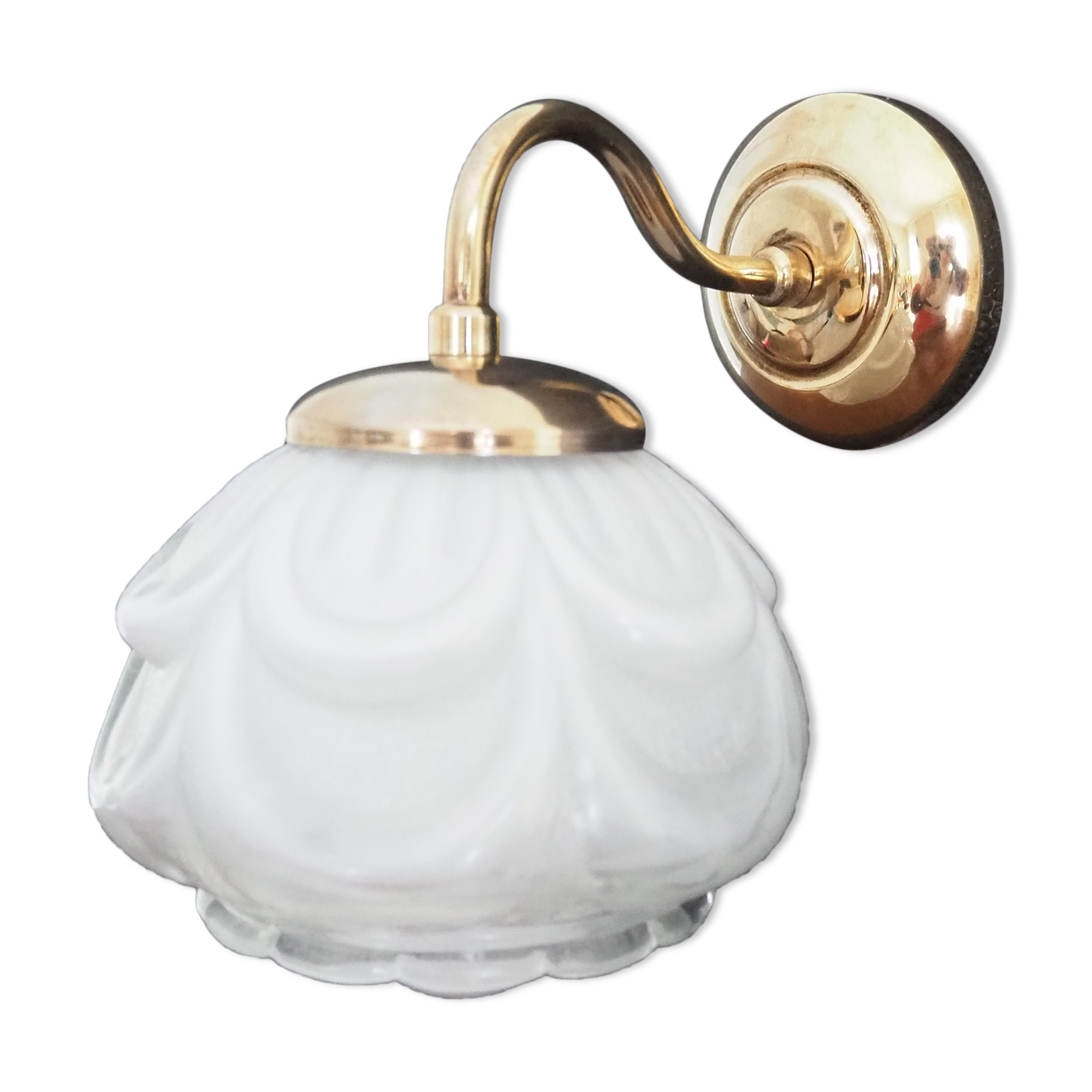 Brass wall lamp and white glass globe from the 1950s-1960s.