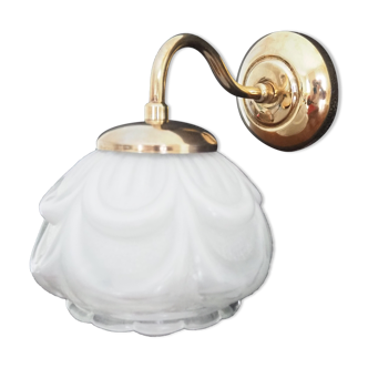 Brass wall lamp and white glass globe from the 1950s-1960s.
