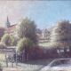 HST painting "Country part with bell tower" signed 19th century