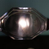 5-compartment thick glass servant - Silver metal with punch - Wooden handles - 1950/60