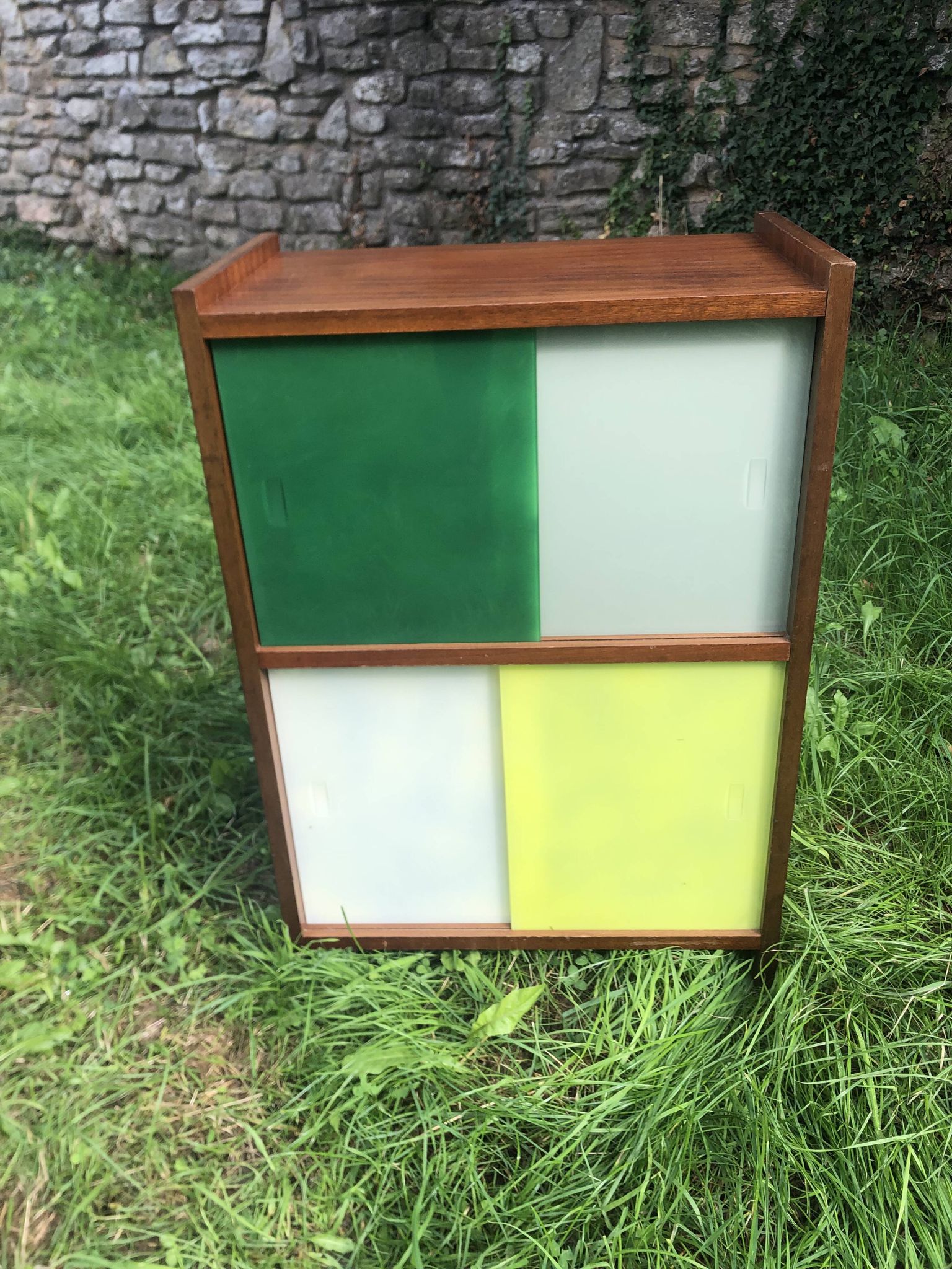 Vintage 60s storage display case with sliding windows