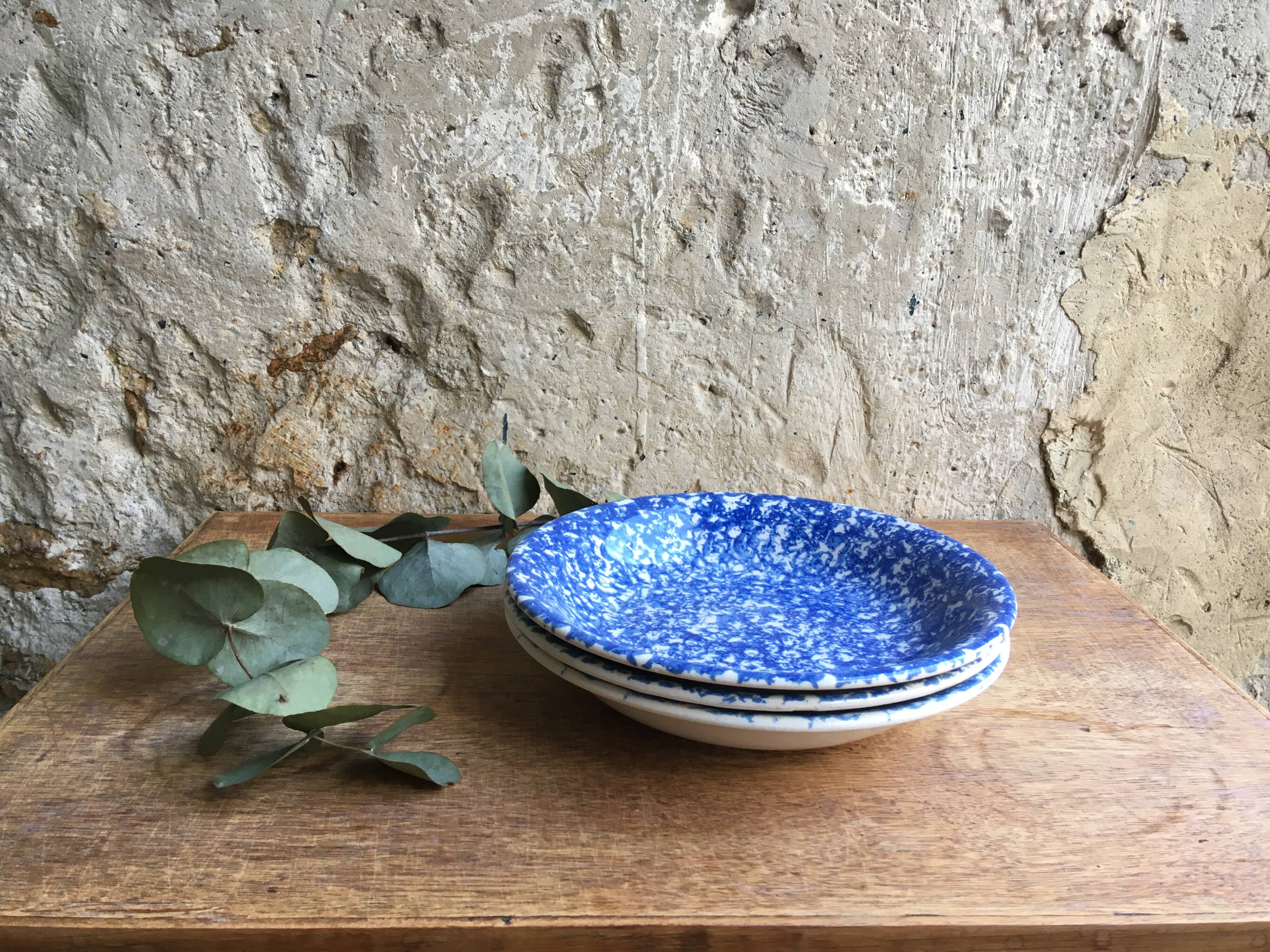 Lot of 3 hollow plates speckled blue Ceraminter