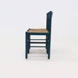 Set of 2 Stained Wood and Rush Dining Chairs 1960s