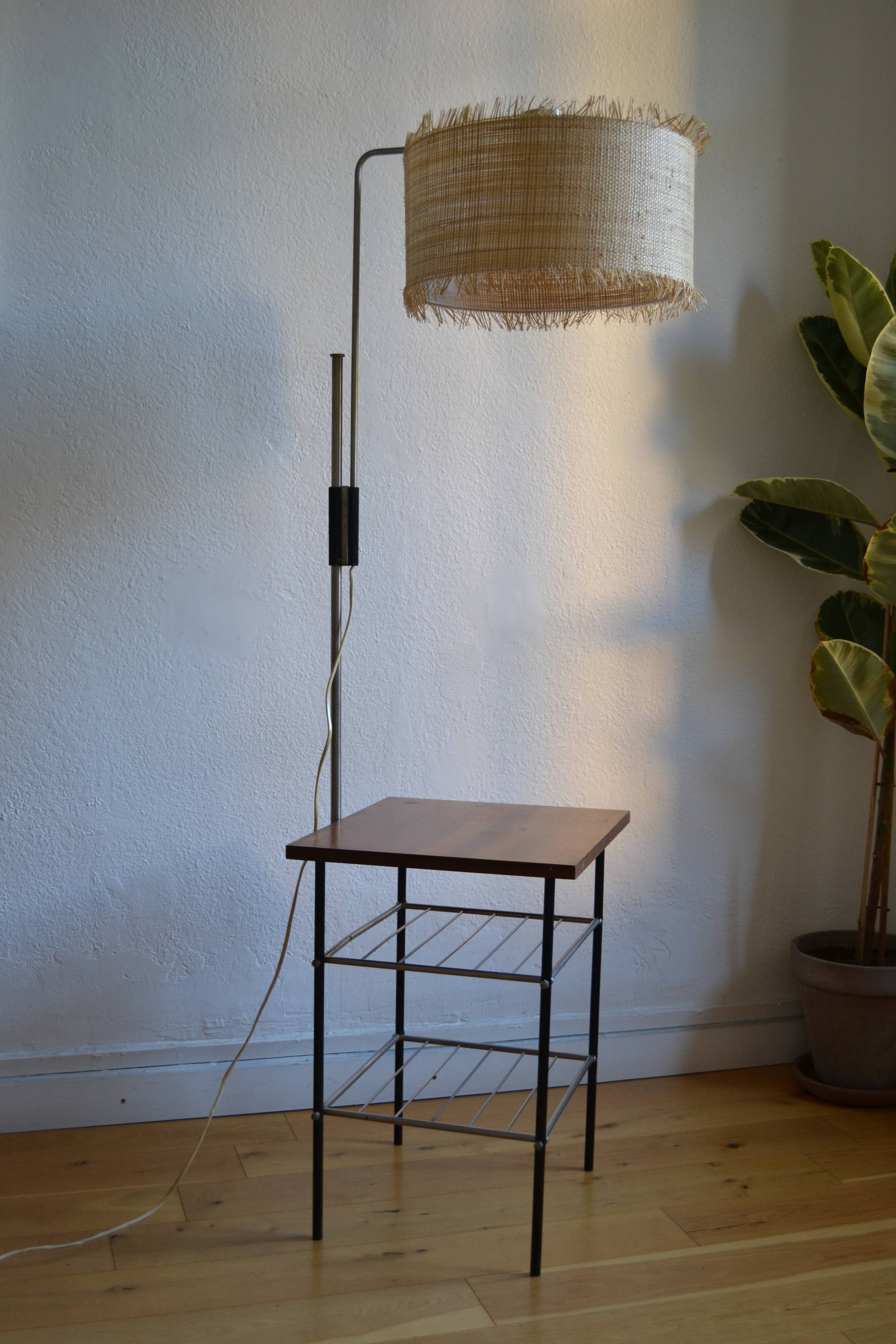 Vintage modernist reading floor lamp with table Poland 1960
