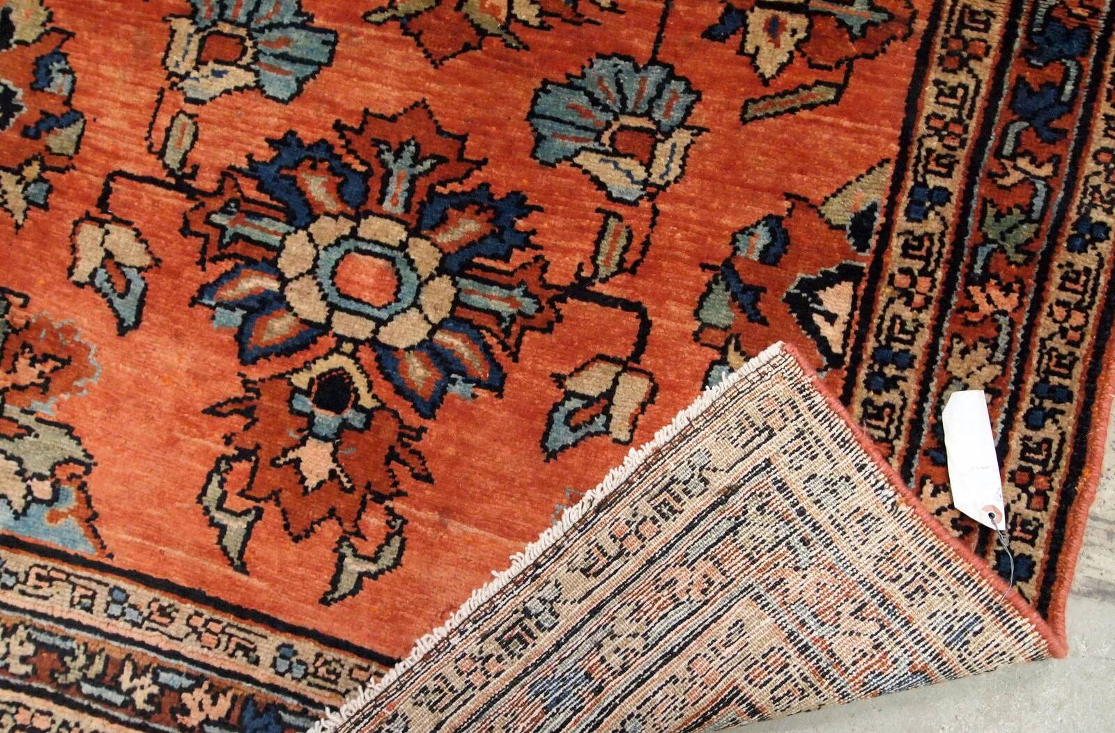 Handmade antique Persian Lilihan rug 3.2' x 4.10' (97cm x 150cm) 1920s - 1B666