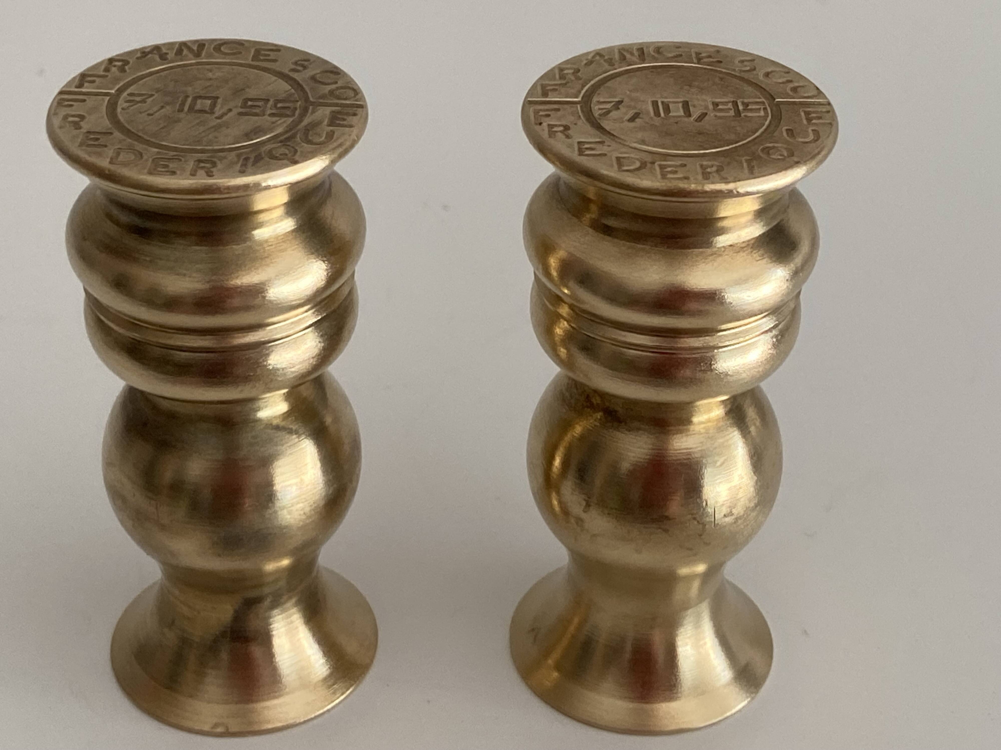 Atypical Duo of Candle Holders Candlesticks Solid Turned Brass
