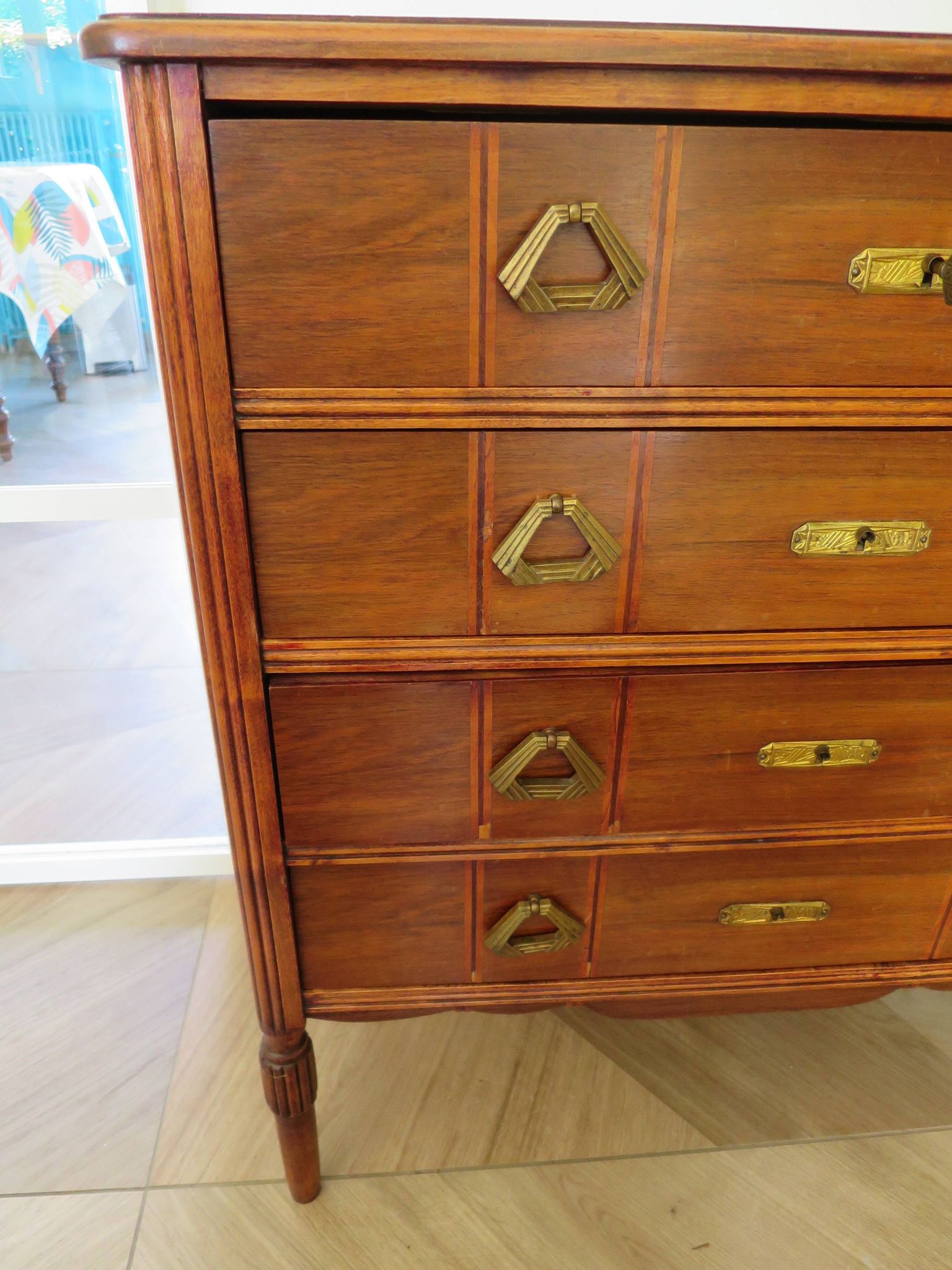 Art Deco chest of drawers - 4 drawers - locks - checkered wood veneer top - 50s