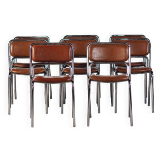8 chaises vintage tubulaires chrome et skaï, 1970