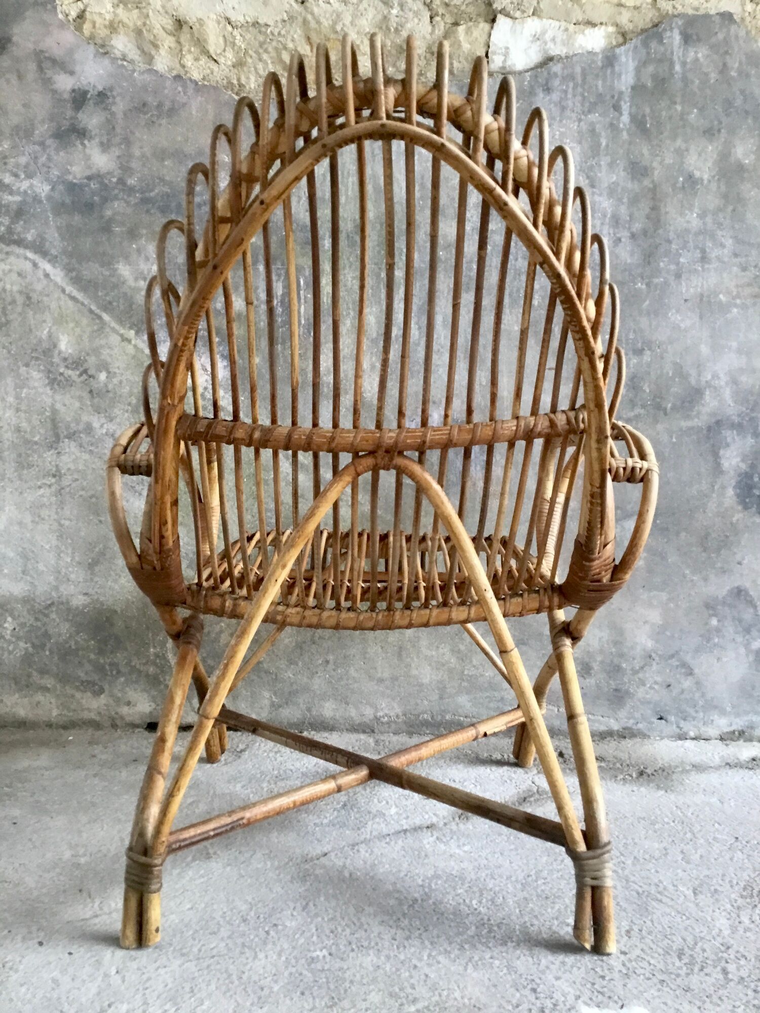 Rattan armchair with armrests - vintage 1960