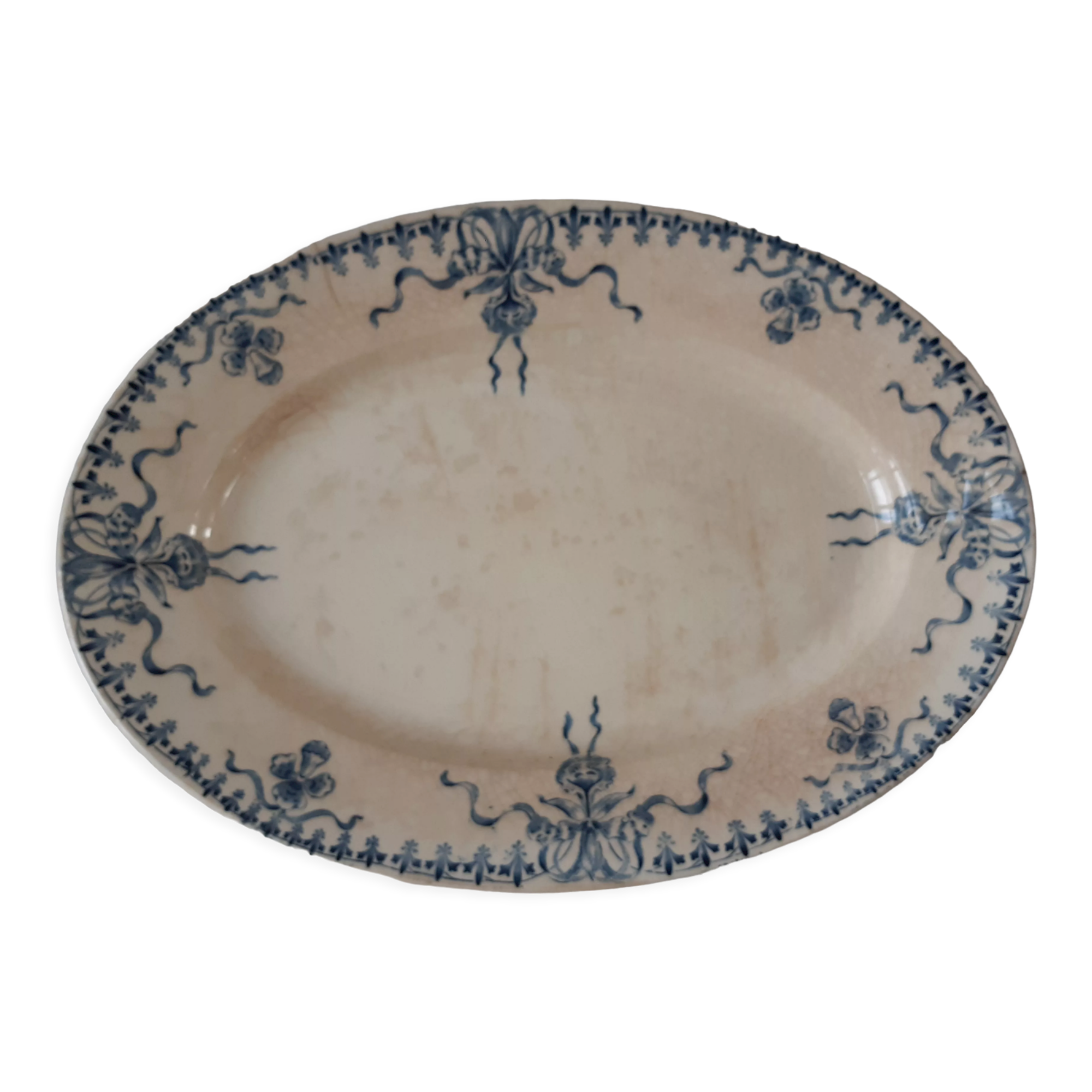 Plat ovale Terre de Fer Gien modèle "Venise" fin XIXème