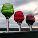 Set of 3 colored wine glasses - Ruby, red, green, gold and twisted foot