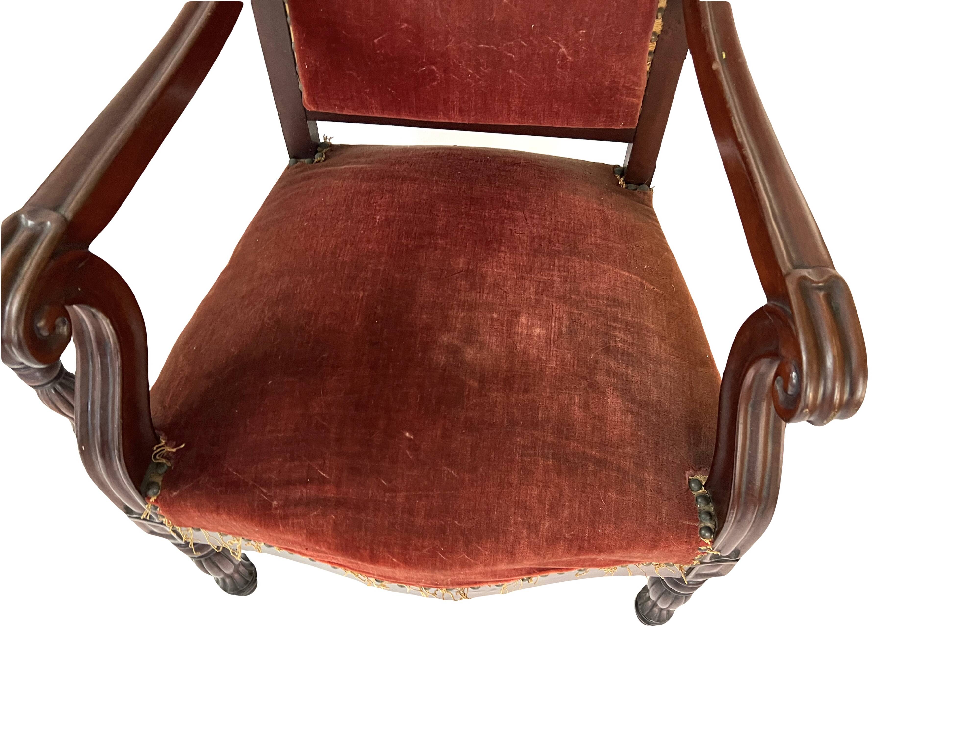 Pair of Louis Philippe armchairs in solid mahogany