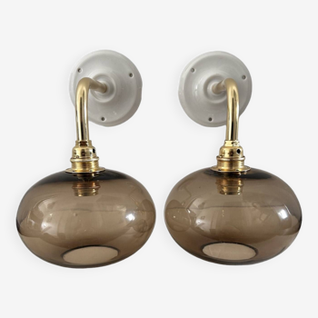 Pair of smoked glass wall lights