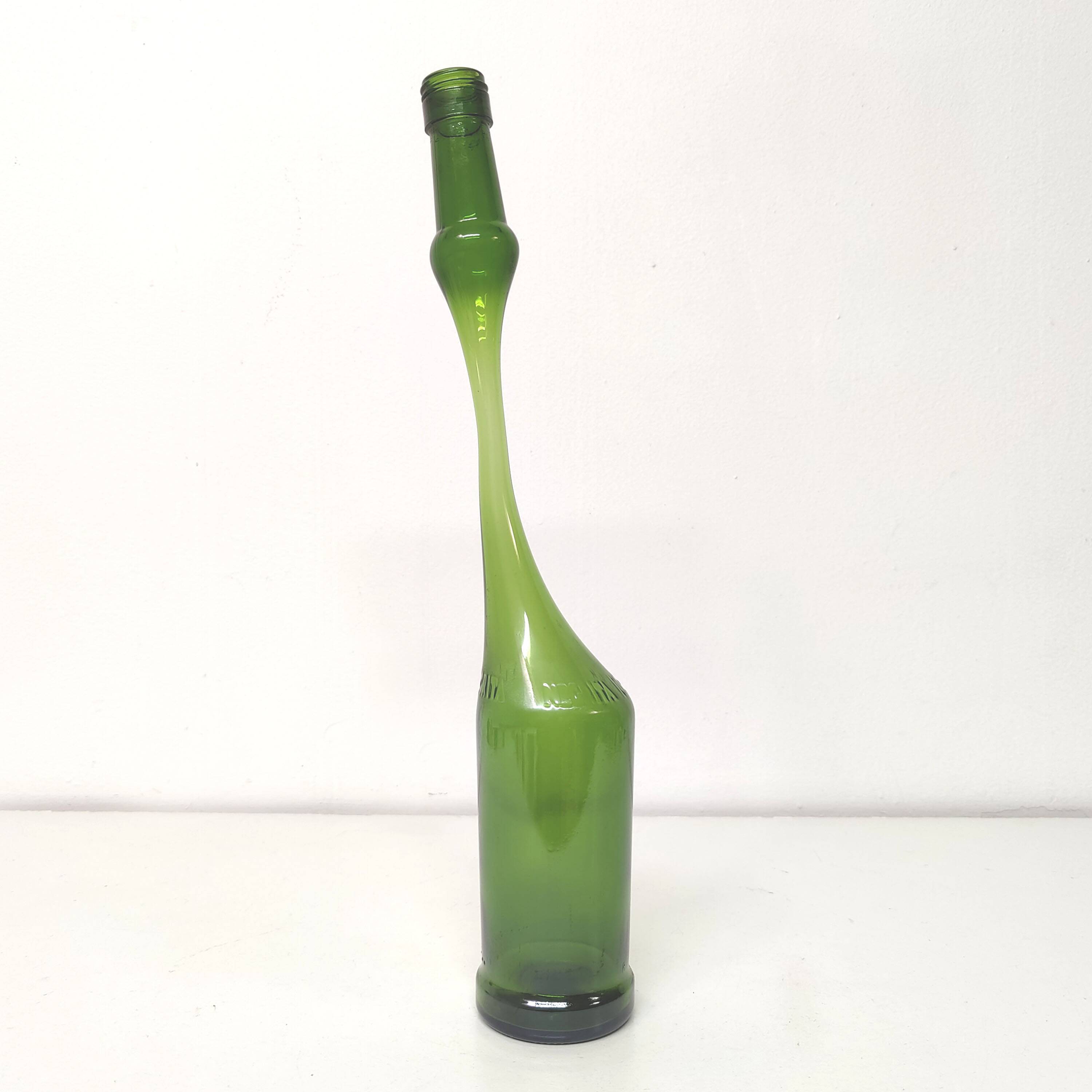Green Negrita rum bottle atypical distorted decanter vase