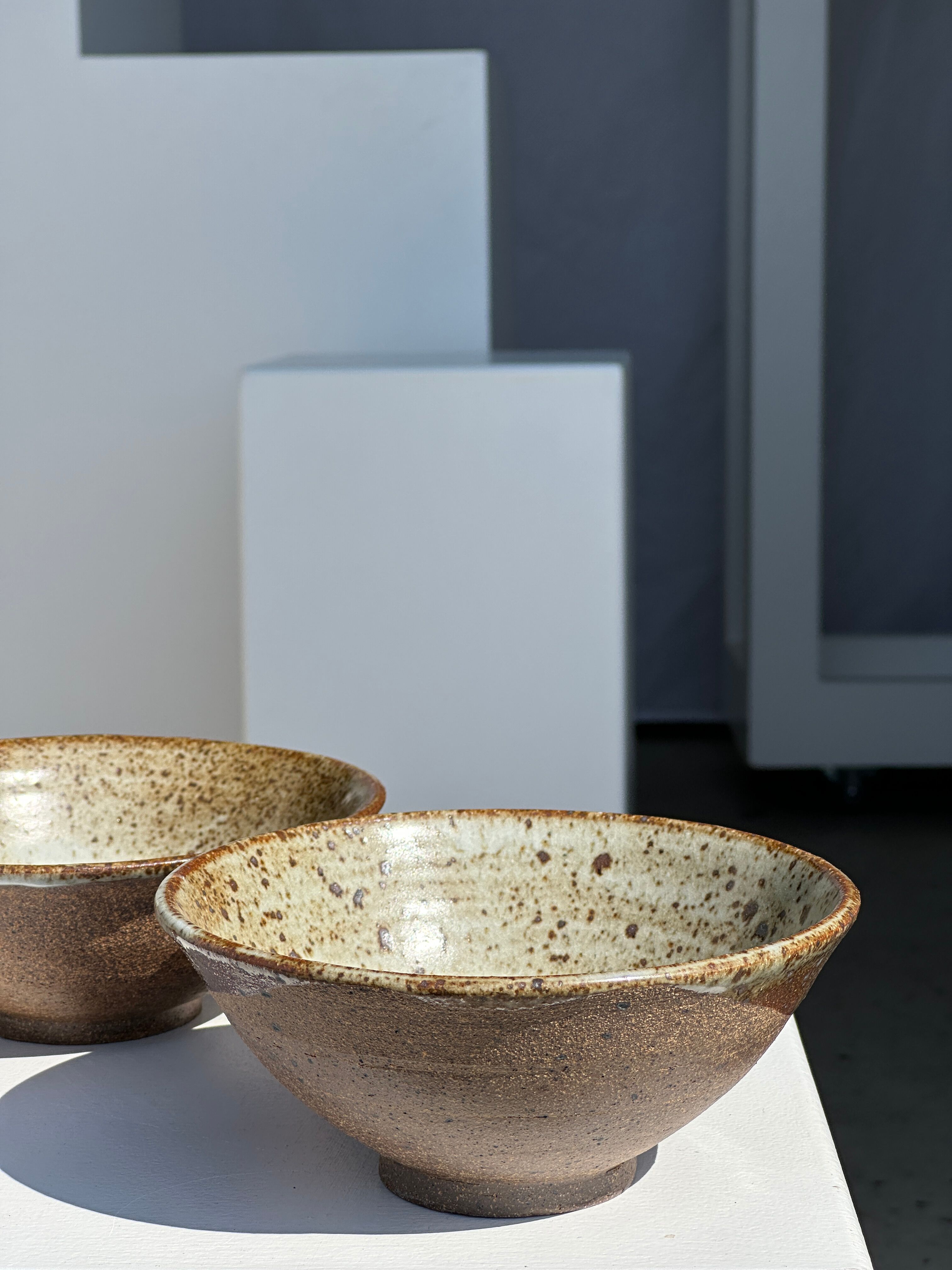 Duo of ceramic bowls interior glazed exterior matt raw earth