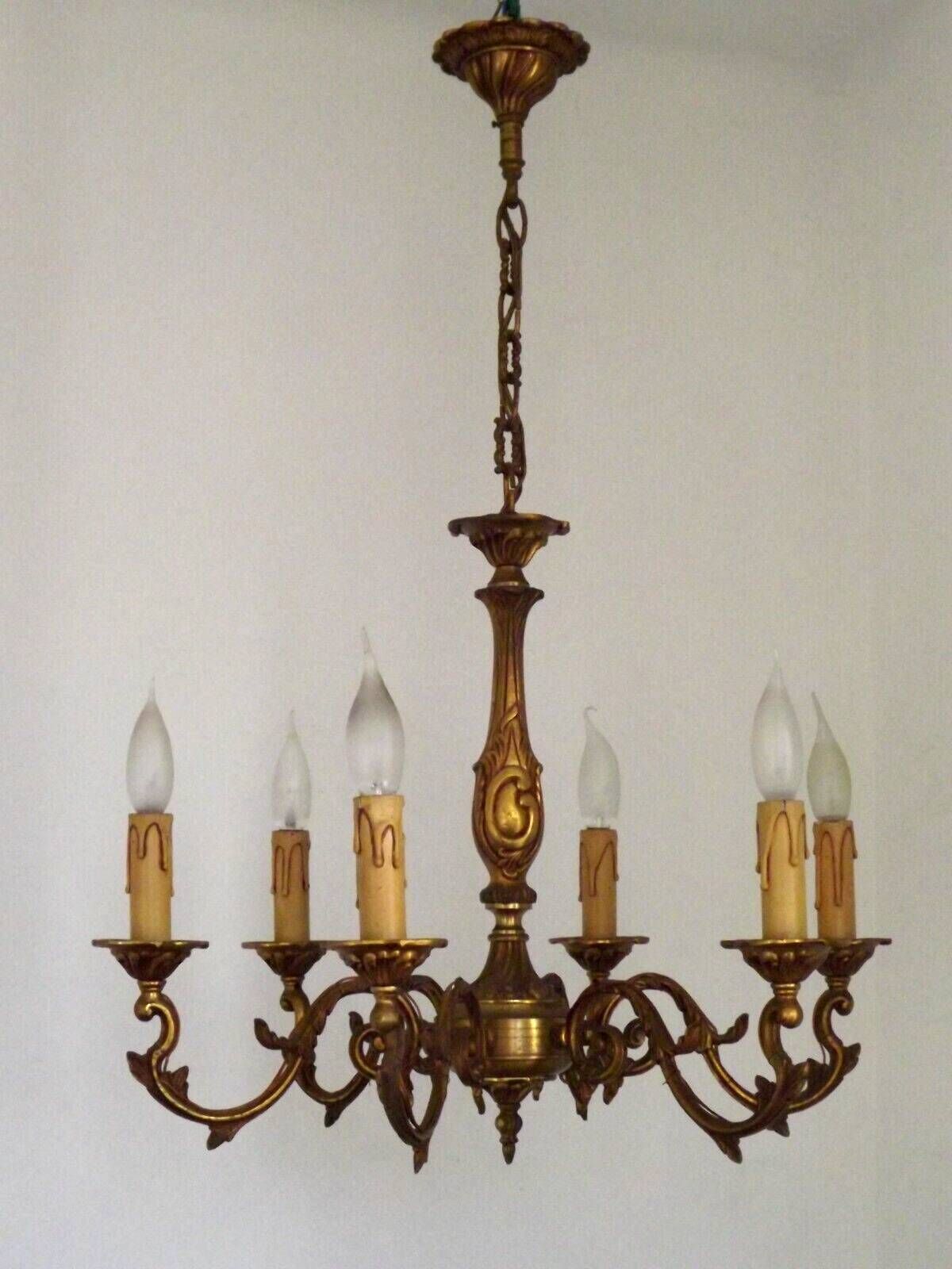 French Vintage Traditional Bronze 6 Light Chandelier Acanthus Leaf Detail 4565