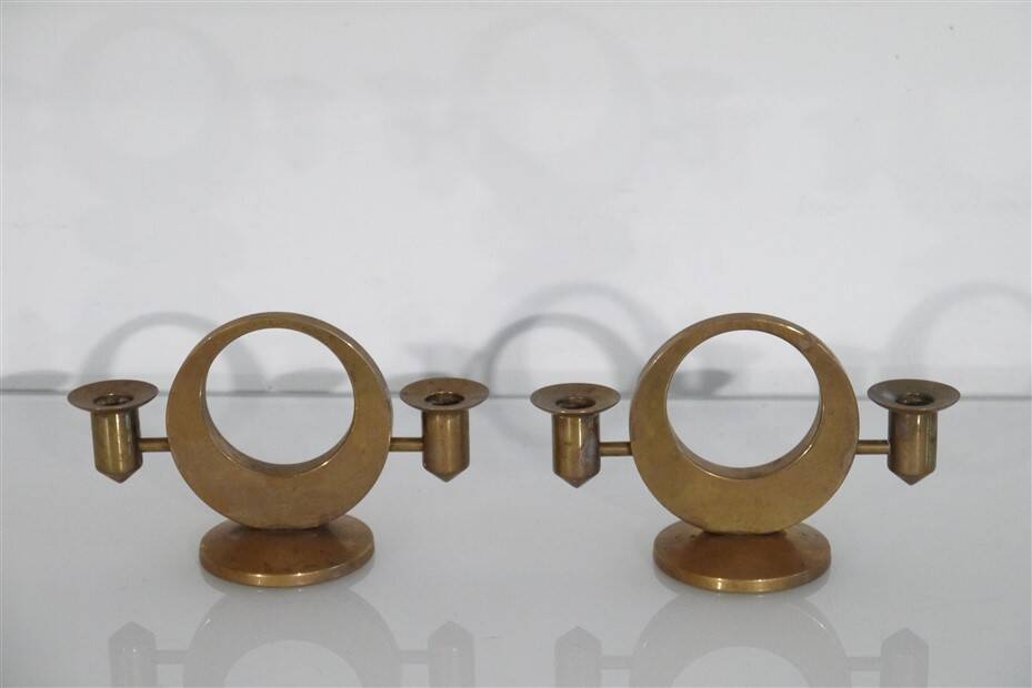 Pair of brass candlesticks by Arthur Pe for Kolback