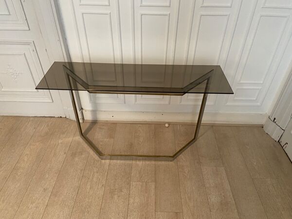 Paire de consoles métal chromé et verre fumé, italie, 1970s