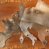 Wooden and stainless steel world map, folk art, 1974