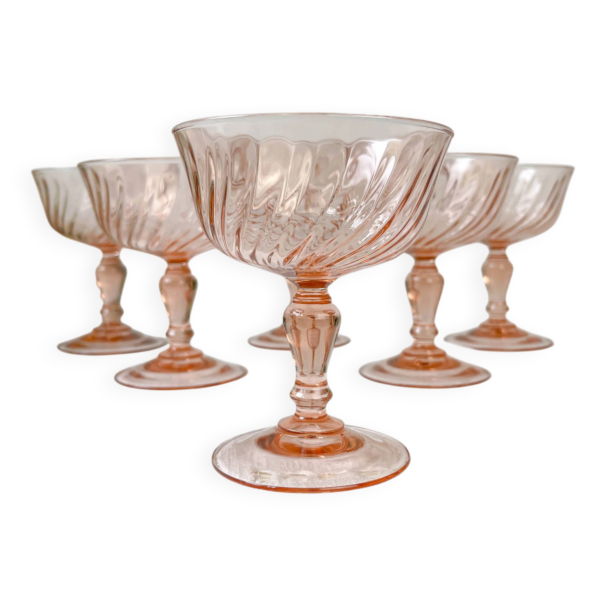 6 vintage pink glass bowls “Rosaline” Arcoroc Luminarc – French depression glass – Antique tableware made in France