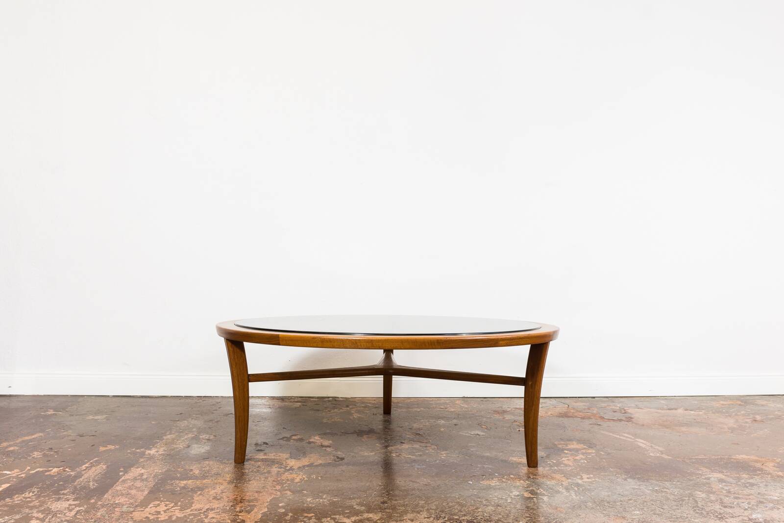 Scandinavian Teak Round with Glass Top Coffee Table 1960's.